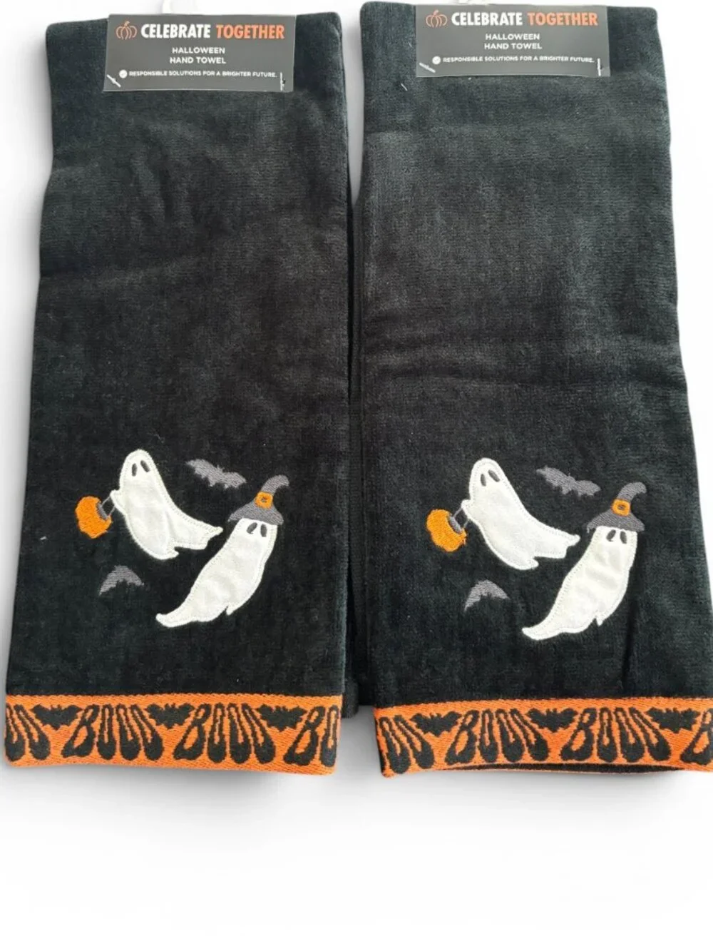 Set of 2 100% Cotton Celebrate Together Ghosts Halloween Hand Towels
